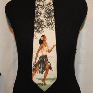 Tommy Bahama Hawaiian Hula Girl Wide Silk Men's Necktie Made in USA Tropical